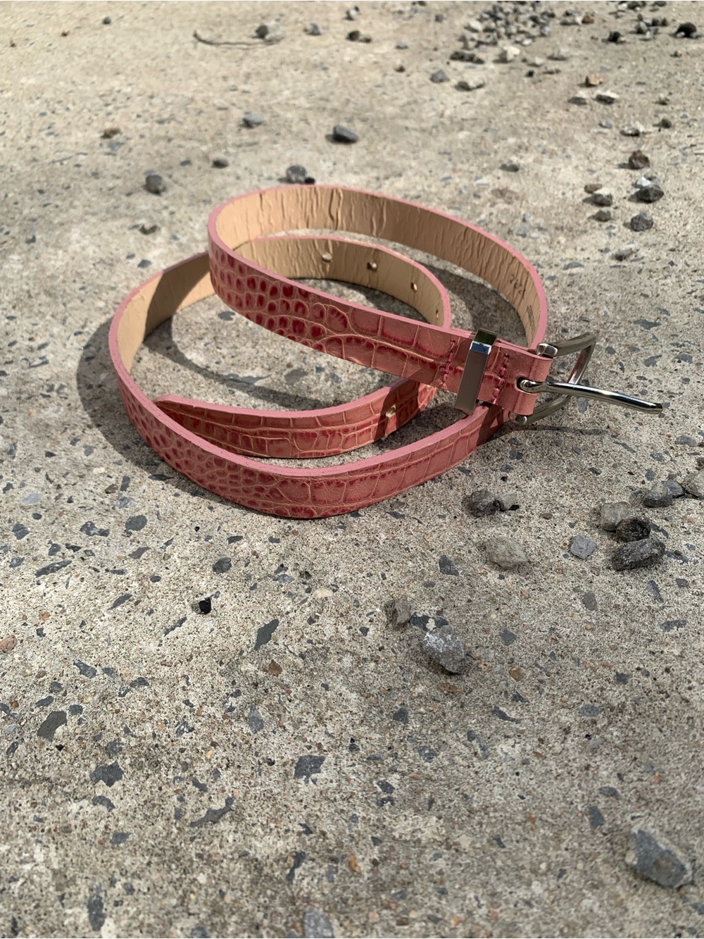 Vintage JACOB Pink Croc Embossed Italian Leather Skinny Belt
